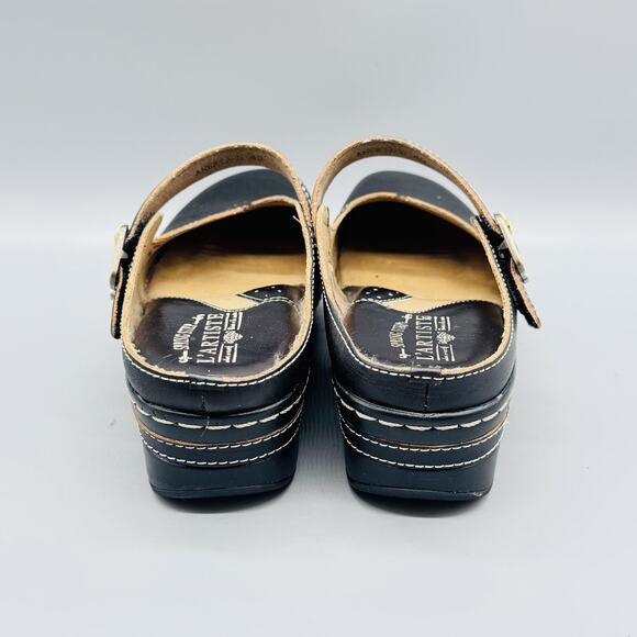 Spring Step L'Artiste Shoes Womens 9 Black Leather Aneria Mary Jane Wedge Clog - Picture 7 of 13